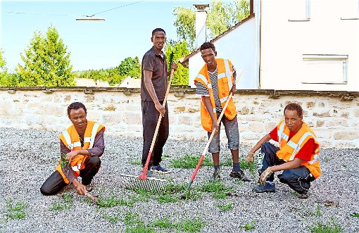 Diese Asylbewerber aus Eritrea helfen bei den Arbeiten auf dem Friedhof in Stein.  Foto: Jauch Foto: Schwarzwälder-Bote