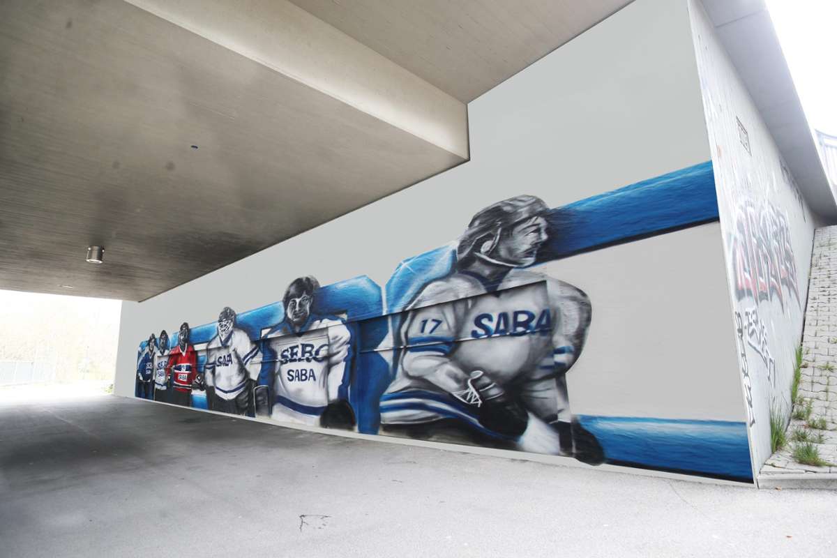 Statt illegale Schmierereien Graffiti-Kunst? So könnte die Unterführung an der Haltestelle des Eisstadions mit Fehlingers SERC­-Legenden vom Saba-Gelände aussehen.