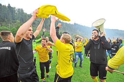Was für ein Jubel! Die Spieler des FC Schönwald lassen nach dem Bezirksliga-Aufstieg ihrer Freude freien Lauf.       Foto: Sigwart Foto: Schwarzwälder-Bote