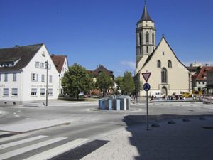 So soll der Kreisverkehr am Kirchplatz einmal aussehen, wenn das Kunstwerk errichtet ist. Foto: Stadt
