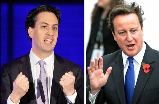 Wer macht das Rennen bei der Unterhaus-Wahl in Großbritannien? Ed Miliband (links) oder David Cameron. Foto: EPA