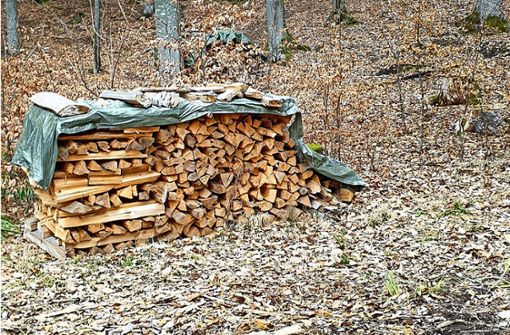 Der Holzstapel von Thomas Kleinmann im Bisinger Gewann Schlösslewald war einmal doppelt so groß. Er vermutet, dass Diebe sich an dem Fichtenholz bedient haben. Foto: /SB/Kleinmann