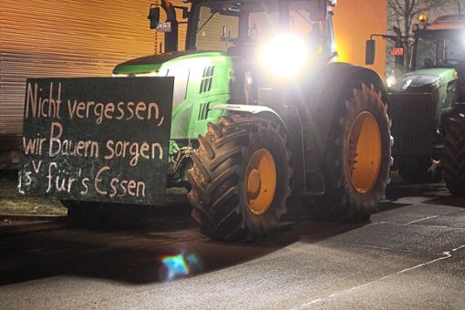 In Ergenzingen fanden sich rund 150 Traktoren ein, die teilweise auch mit Transparenten versehen waren Foto: Baum Foto: Schwarzwälder Bote