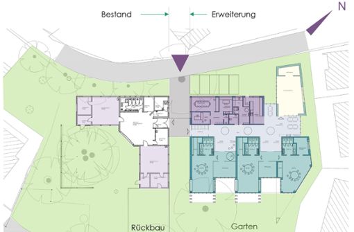 So sollen Bestands- und Erweiterungsbau des Bochinger Kindergartens aussehen. Foto: Architekten Glück+Partner