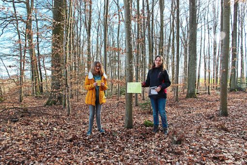 Ida Schwarz (links) und Emely Kullmann aus Göttelfingen haben eine Waldbrief-Aktion am Witthäule ins Leben gerufen. Foto: Feinler Foto: Schwarzwälder Bote