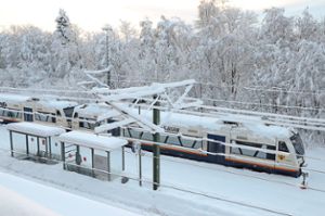 Eingeschneite Züge der Ortenau-S-Bahn im Hauptbahnhof. Der Verkehr auf der Kinzigtalbahn wurde eingestellt. Foto: Schwark Foto: Schwarzwälder Bote