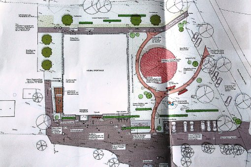 Der Vorentwurf des  Planungsbüros zu den Außenanlagen der neuen Sporthalle.  Foto: Gegenheimer