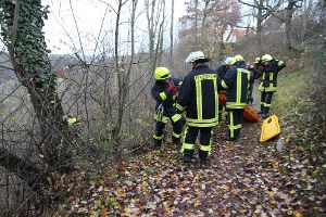 Bei Holzhausen ist ein Mann von einem Abhang gestürzt. Die Rettung gestaltete sich schwierig. Foto: Steinmetz
