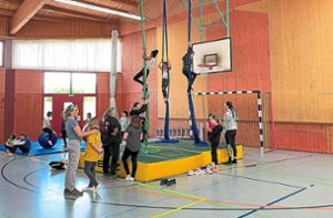 Die Waldorfschulturnhalle in Frommern hat sich beim Zirkustag in eine Manege verwandelt. Foto: Witzemann