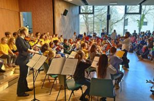 Im frisch renovierten Musiksaal der Lembergschule gab die Streicherklasse ihr Debüt. Foto: Christian Pöndl