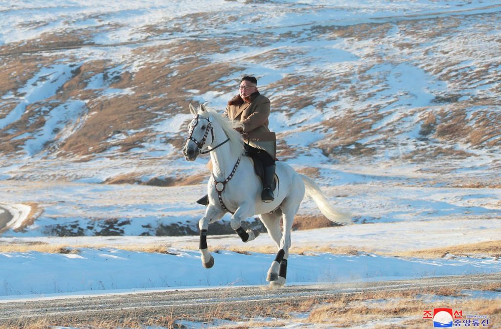 Kim Jong-un auf einem Pferd – ein bizarrer Auftritt.