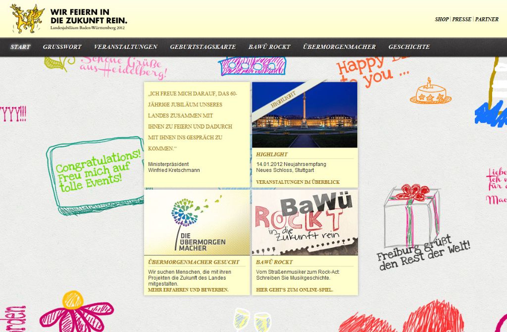 Die Homepage zum Landesjubiläum: bw-feiert.de Screenshot: SIR
