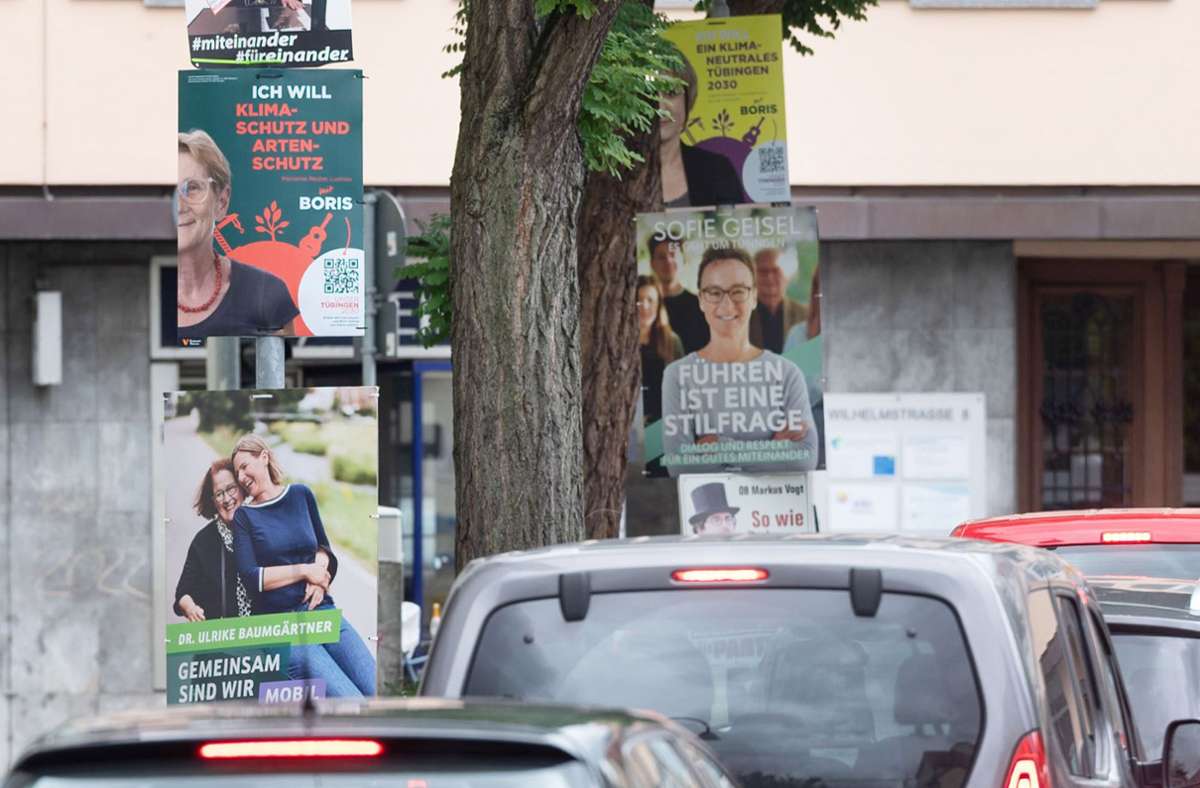 In Tübingen ist der Wahlkampf unübersehbar. Foto: dpa/Marijan Murat