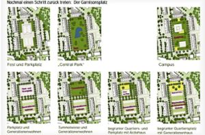 Das sind die verschiedenen Varianten, die für den Exerzierplatz in Horb im Gespräch sind. Foto: baldauf-Architekten