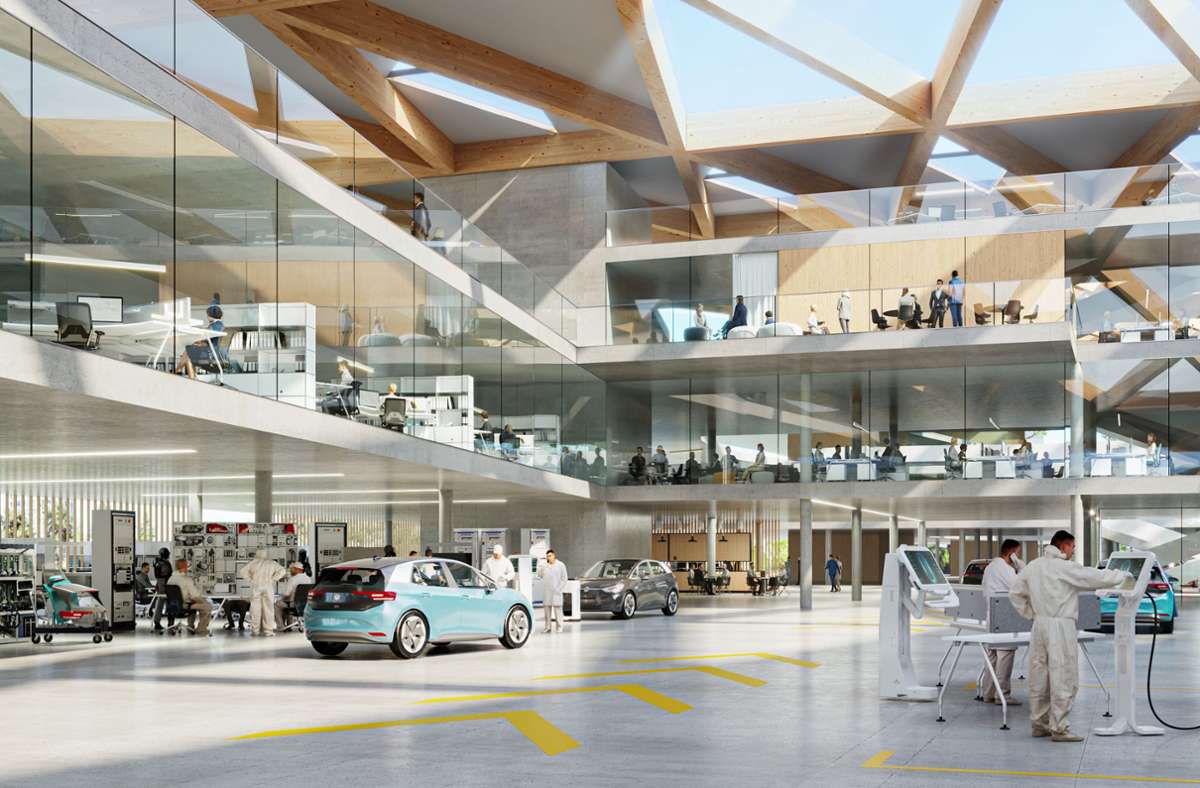Offene Büros, kurze Wege – so soll das neue VW-Entwicklungszentrum aussehen. Foto: VW