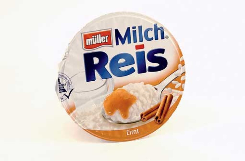 Müller-Milchreis vom Markenhersteller. Das Produkt ist 35 Prozent teurer als das No-Name-Produkt von...