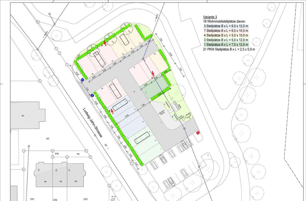 So sieht die neue Planung für den Wohnmobilstellplatz am Panoramabad aus. Foto: Stadtverwaltung