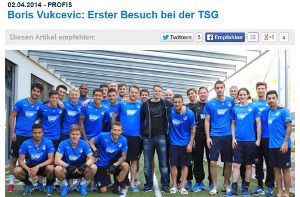 Gruppenfoto der TSG Hoffenheim mit einem strahlenden Boris Vukcevic. An ein Comeback ist aber derzeit noch nicht zu denken. Foto: TSG Hoffenheim/Screenshot SIR