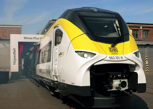 Der Wasserstoffzug «Mireo Plus H». Mit dem Zug will die Deutsche Bahn den Personenverkehr künftig emissionsfreier gestalten. Foto: Sophie Brössler/dpa