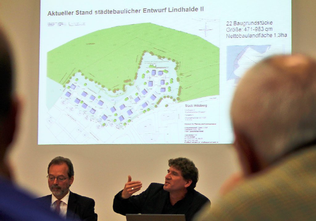 Bürgermeister Ulrich Bünger und Planer Thomas Sippel (rechts) stellten das  Baugebiet vor. Foto: Martin Bernklau