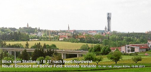 So könnte laut Jürgen Kühn eine Stadtansicht ausfallen, wenn der Turm aufs Berner Feld kommt. Fotomontage: Kühn Foto: Schwarzwälder-Bote