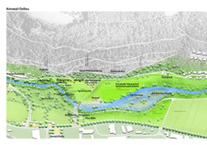 So sieht die Rahmenplanung für die Dollau von Landschaftsarchitektin Elke Ukas aus.  Foto: Elke Ukas Landschaftsarchitekten