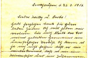 Brief einer Kriegswitwe aus dem Jahr 1916, in dem die Verfasserin das Ende ihres „geliebten Hermanns“ vor Verdun beschreibt. Zur Verfügung gestellt hat uns das Schreiben  Leserin Dietlind Schulte aus Urbach Foto: Privat