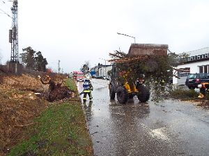In St. Georgen mussten Einsatzkräfte der Feuerwehr sowie des städtischen Bauhofs einen umgestürzten Baum von der Straße räumen. Foto: Vaas