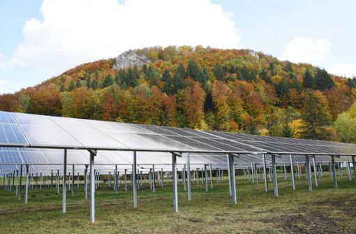 In der Ehestetter Talaue in Ebingen beim Wasserwerk steht bereits Freiflächen-Photovoltaik. Was diese Energieerzeugung unter Klimaschutzgesichtspunkten – im Wettbewerb mit Bäumen – bringt, war Thema im Technischen und Umweltausschuss. Foto: Kistner