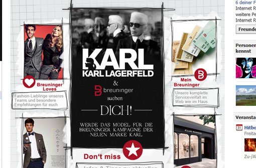 Auf seiner Community-Seite sucht das Stuttgarter Modekaufhaus Breuninger nach einem Model, das die neue Kollektion von ... Foto: Screenshot SIR
