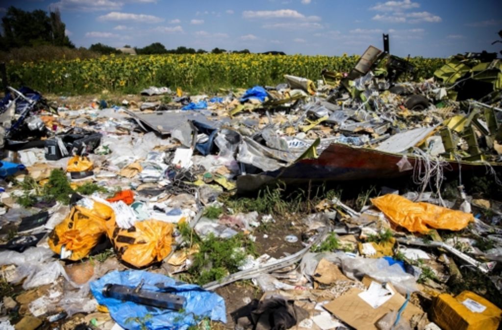 Ein Trümmerfeld markiert die Stelle, an der Flug MH17 im Osten der Ukraine vom Himmel kam. Foto: dpa
