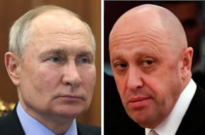 Präsident Wladimir Putin und Wagner-Chef Jewgeni Prigoschin – aus einstigen Verbündeten sind wohl Feinde geworden. (Archivbild) Foto: AFP/GAVRIIL GRIGOROV