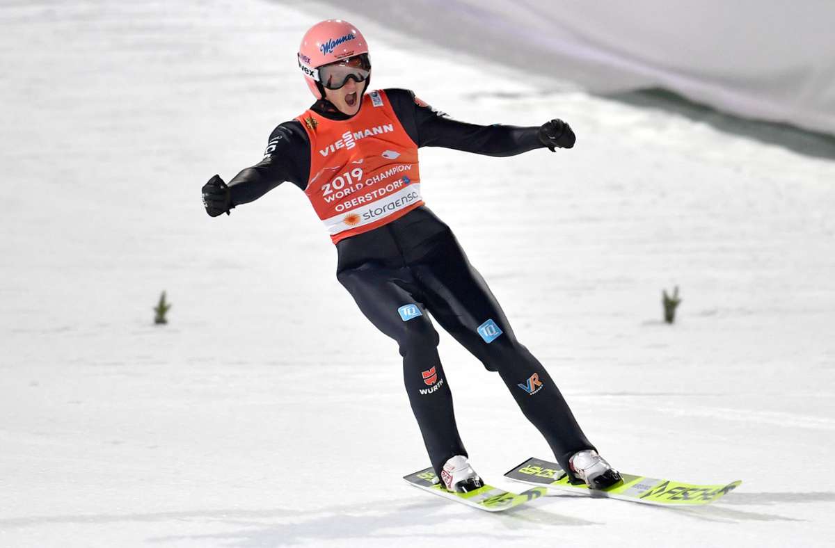 Hatte bei der Nordischen Ski-WM in Oberstdorf reichlich Grund zum Jubeln – Skispringer Karl Geiger war ein fleißiger Medaillensammler.