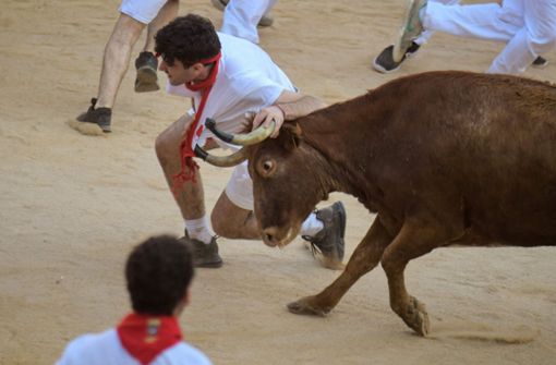 In Pamplona kommt es wieder zur Stierhatz. Foto: AFP/JOSE JORDAN