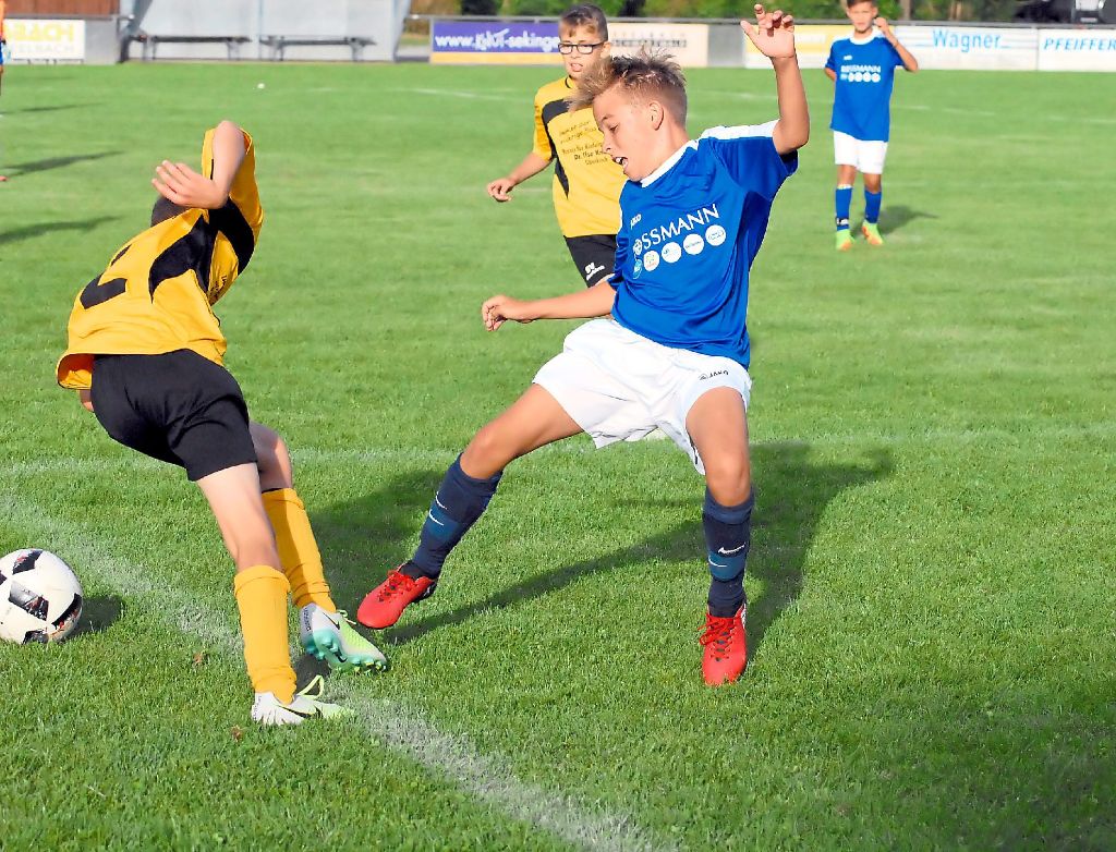 Das Finale um den Geroldsecker Cup war heiß umkämpft, schließlich konnte sich aber die E-Jugend des FSV Seelbach (blaue Trikots) durchsetzen und allen Angriffen des SV Oberkirch II standhalten.