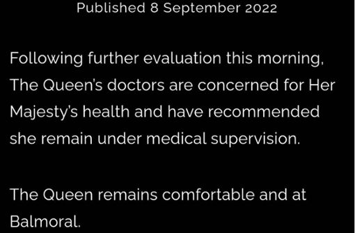 Dieses Statement des Buckingham Palace ist am Donnerstagmittag auf der Internetseite www.royal.uk zu lesen.  Foto: Screenshot/royal.uk