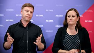 Die linken  Parteichefs Martin Schirdewan und Janine Wissler müssen ihre  Partei auf die Gerechtigkeitsfrage orientieren. Foto: dpa/Britta Pedersen