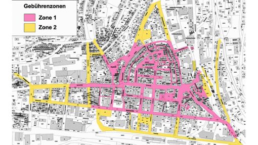 So sehen  die Zonen für das Anwohnerparken in Ebingen aus: In Zone eins kostet es 60, in Zone zwei 50 Euro pro Jahr. Foto: Stadt Albstadt/Vivien Enkel