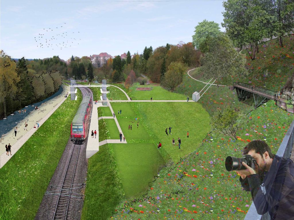 So könnte der Bahnhaltepunkt am Neckar gestaltet werden. Fotos: Stadt Rottweil/Planstatt Senner