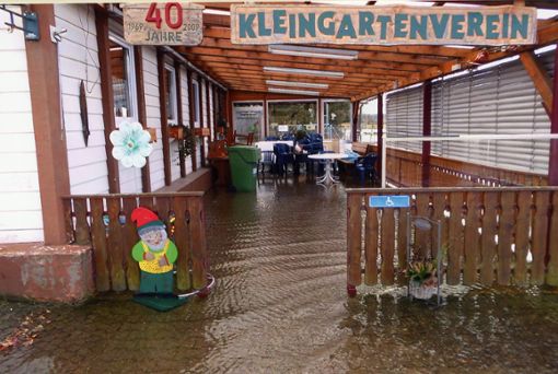 Unter dem Breg-Hochwasser zu leiden haben die Kleingärtner im Donaueschinger Haberfeld. Schuld daran soll aber ein defekter Schieber am Wuhrwehr der Breg bei Allmendshofen sein.  Foto: Reichart/privat