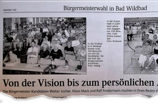 500 Bürger kamen 2006 zur offiziellen Kandidatenvorstellung in Bad Wildbad – 300 in der Kernstadt, 200 in Calmbach. Solche Zahlen werden aufgrund der Corona-Pandemie dieses Mal nicht möglich sein. Foto: Kugel