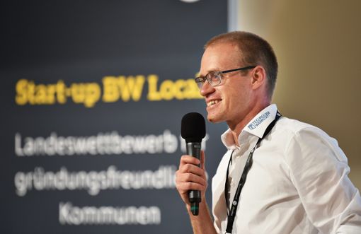 Daniel Spitzbarths Präsentation hat Albstadt ins Landesfinale gebracht.Foto: Start-up BW local Foto: Schwarzwälder Bote