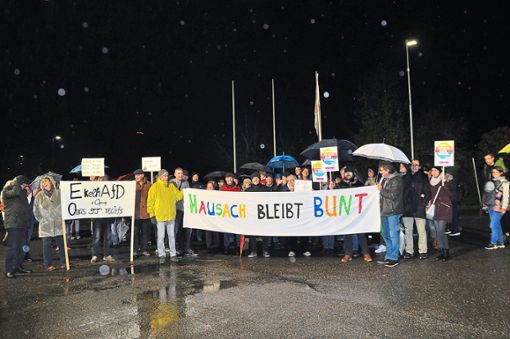 Hausach bleibt bunt: Unter diesem Motto haben am Dienstagabend knapp 100 Teilnehmer gegen eine geplante AfD-Veranstaltung protestiert.   Foto: Kleinberger
