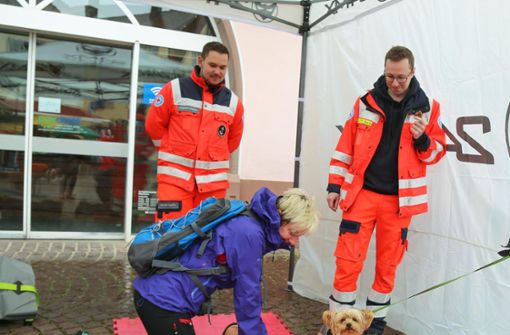 Beim Stand der Wasserwacht konnten sich Besucher an Erste-Hilfe-Maßnahmen ausprobieren. Foto: Decoux