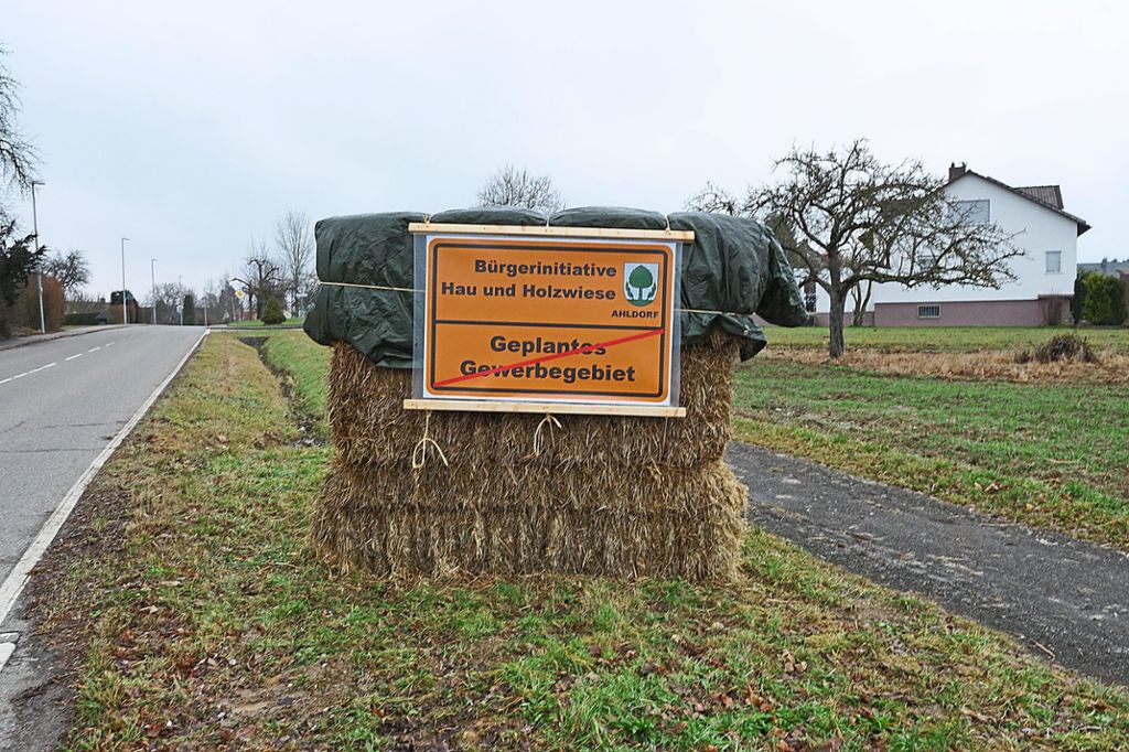 Die Bürgerinitiative Hau und Holzwiese macht in Ahldorf bereits plakativ auf ihr Anliegen aufmerksam. Foto: Lück