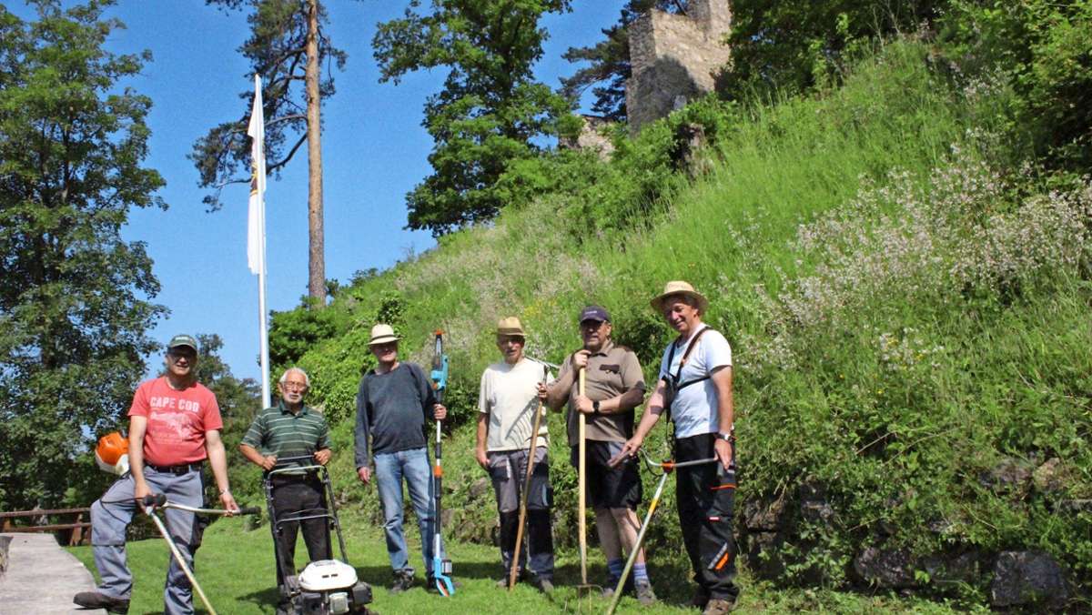 Wahrzeichen in Fischingen: Helfer halten Ruine Wehrstein in Schuss