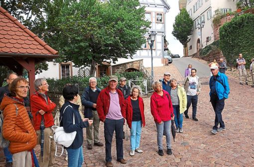Viele Interessantes über die historische Altstadt von Altensteig erfuhren die KGV-Mitglieder, auch wenn sie beim Rundgang nur einen Teil der Historischen Meile mit ihren 22 Stationen ansteuern konnten. Foto: Schabert 