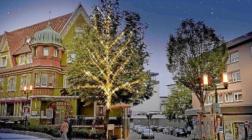 So wird sich der Lichterglanz vor Linde durch die neue LED-Technik in den Bäumen präsentieren, die in den kommenden Jahren schrittweise in der Innenstadt von Donaueschingen eingeführt wird. Foto: Foto-Fischer (Fotomontage)