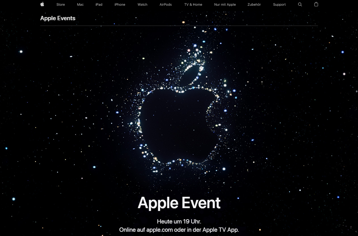 Auf der Website von Apple wird das Event mit Sternen in Apfelform angekündigt. Der Titel lautet Far Out. Deutet das auf ein neues Feature hin? Foto: Screenshot/apple.com