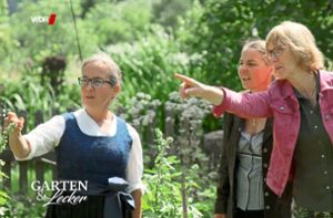 Gastgeberin Walburga Schillinger führte ihre Gäste durch den Garten und fachsimpelt mit ihnen über Gemüse und Co. Foto: Sum